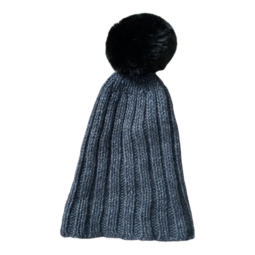 fratellitalli  Alpaca Wool Blend Knit Winter Hat Faux Fur Pom Pom